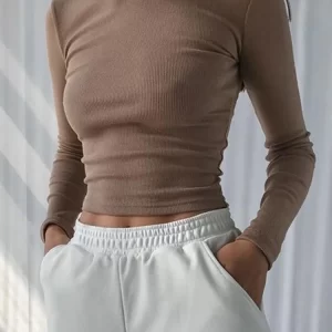 O Neck Long Sleeve Shirt Women Ribbed Sexy Cropped Tops 2022 Spring Black Casual Skinny Slim Basic Woman T Shirts White