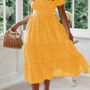 Vestidos Vintage Vintage Print Puff Sleeve summer Beach sweet dresses Casual Square collar floral maxi long dress 2024 festa