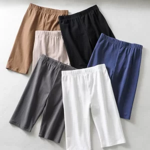 sexy women cotton high waist elastic pure color slim Knee-Length bike shorts female