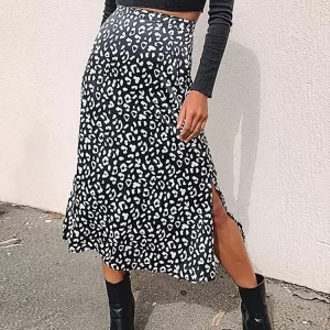 New Sexy Leopard Print Chiffon Split Skirt Casual Fashion Long Skirts for Women Spring Summer Zip Elegant Female Skirt