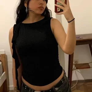 Summer Women's Sleeveless Vest Solid Color Tassel Detail round Neck Pullover Slim Fit Casual Y2K Street Wear T-Shirt